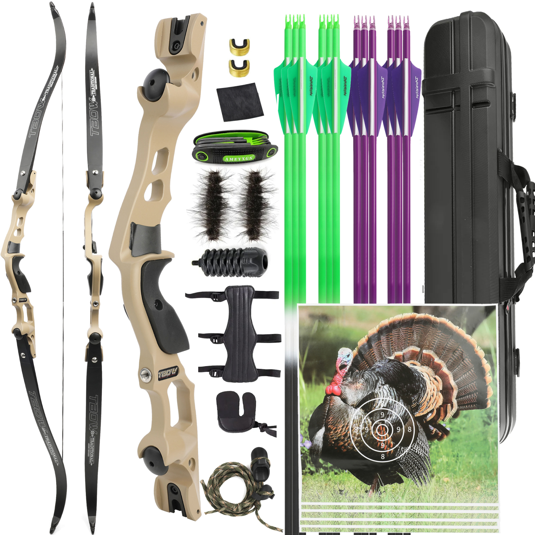 ILF Hunting Outdoor Recurve Bow and Arrows Kit with Case