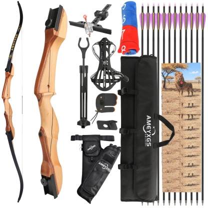 Recurve Bow Complete Kit 66'' for Hunting & Practice 14-24lbs