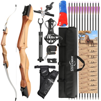 Recurve Bow Complete Kit 66'' for Hunting & Practice 14-24lbs
