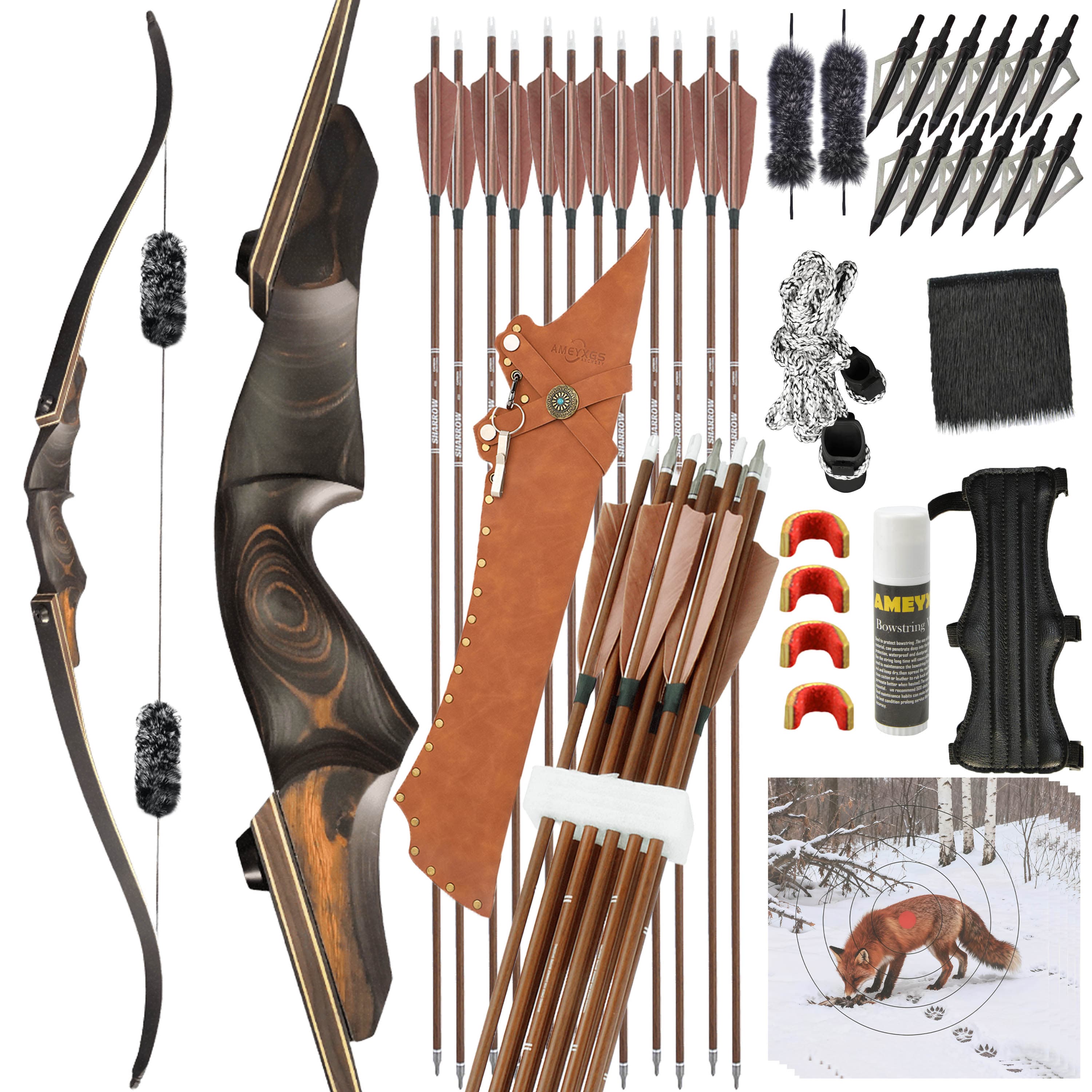 60" Recurve Traditional Bow 25-60lbs Hunting Outdoor Training Bow