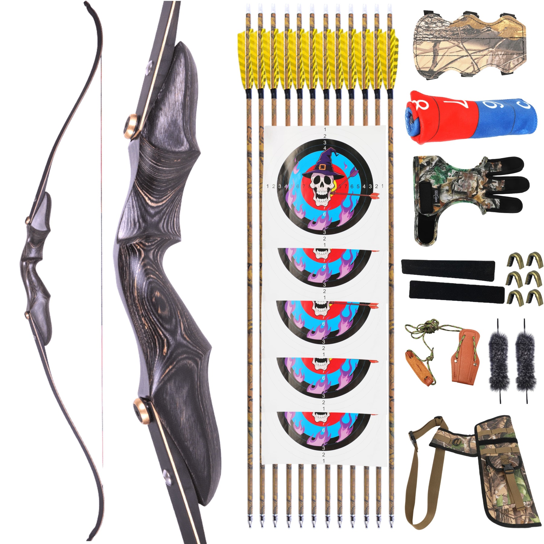 58" Traditional Wooden ILF Recurve Bow Hunting Kit 20-50lbs