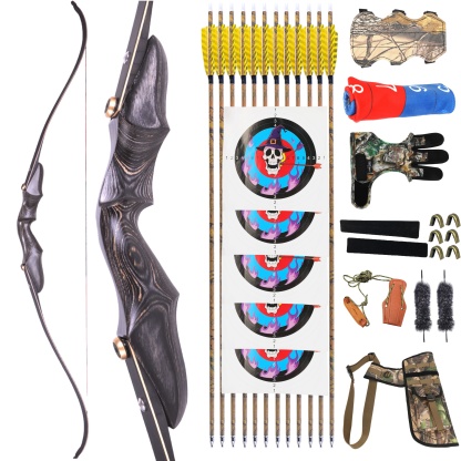 58" Traditional Wooden ILF Recurve Bow Hunting Kit 20-50lbs