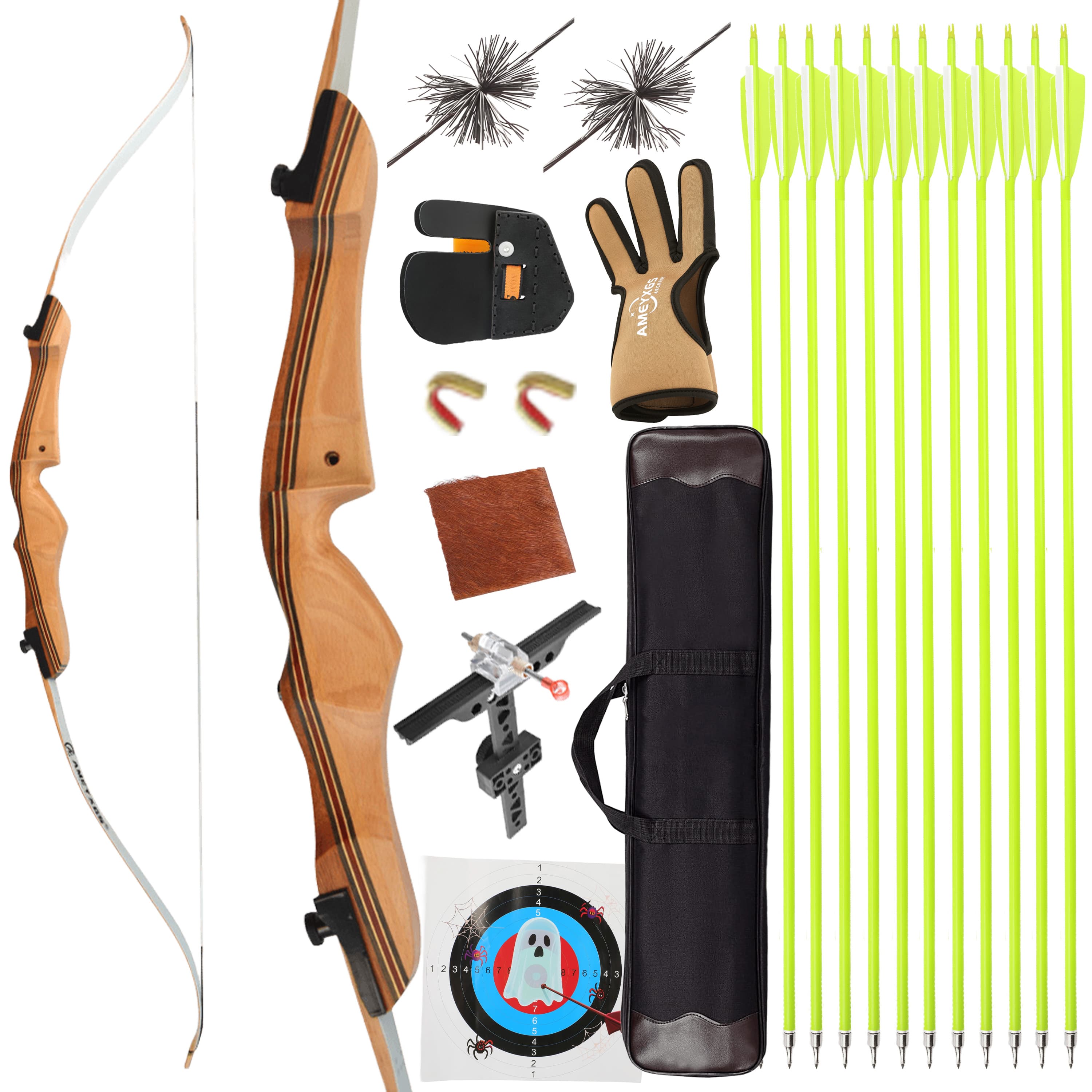 16-38lbs Recurve Bow Kit 68″ Wooden Takedown Split Bow