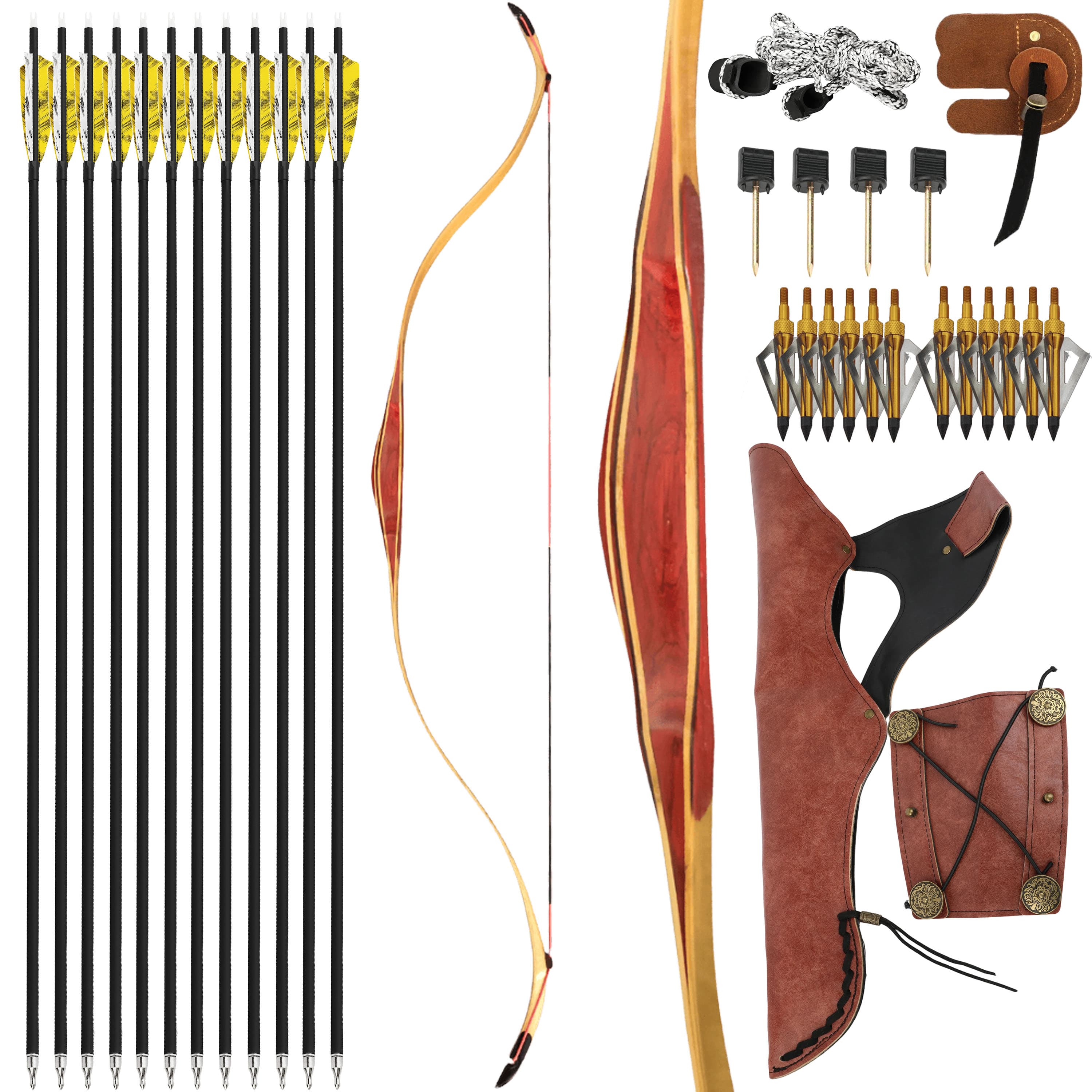 15-50lbs Traditional Bow Kit Hunting Archery LongBow