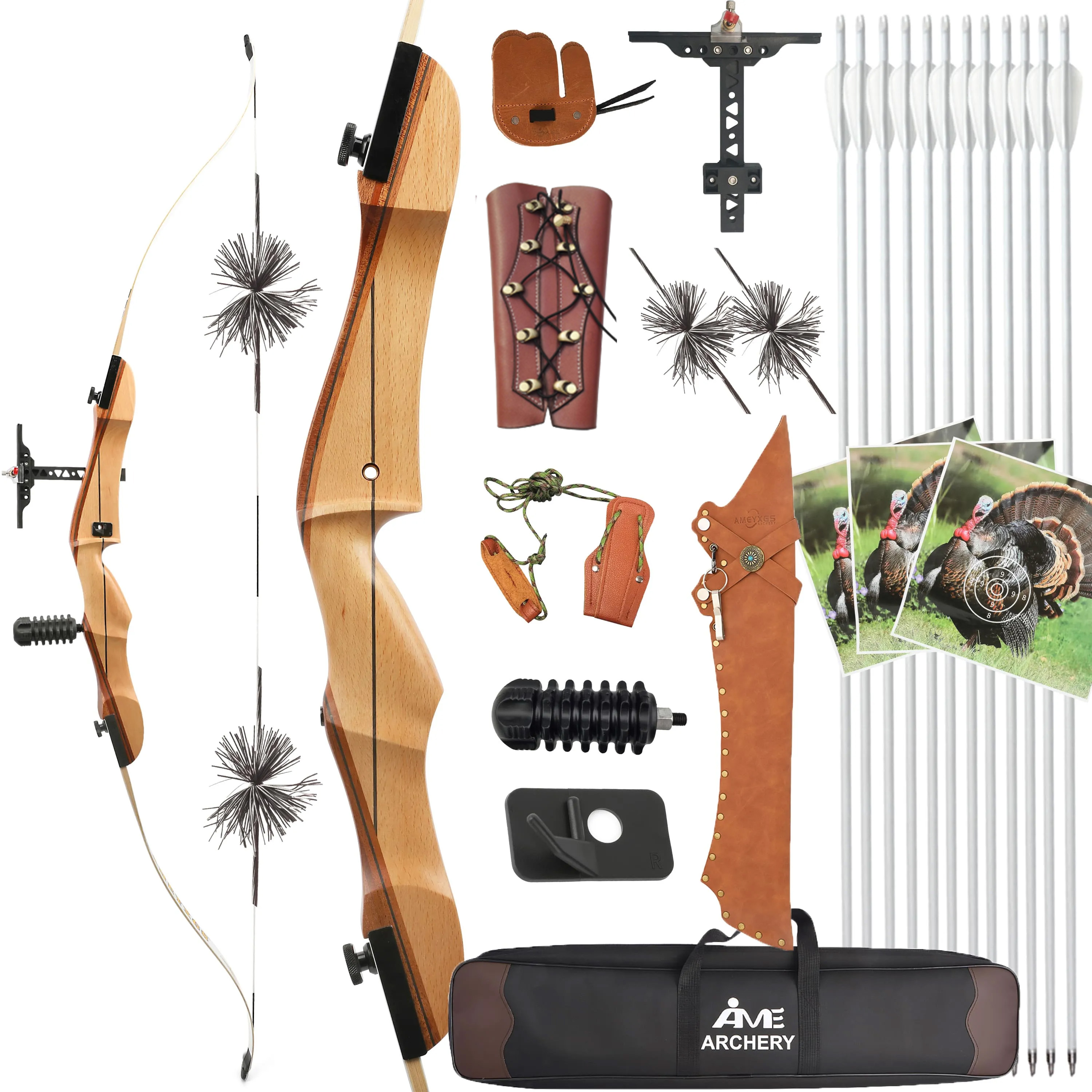 Recurve Bow Complete Kit 66/68/70'' for Hunting & Practice