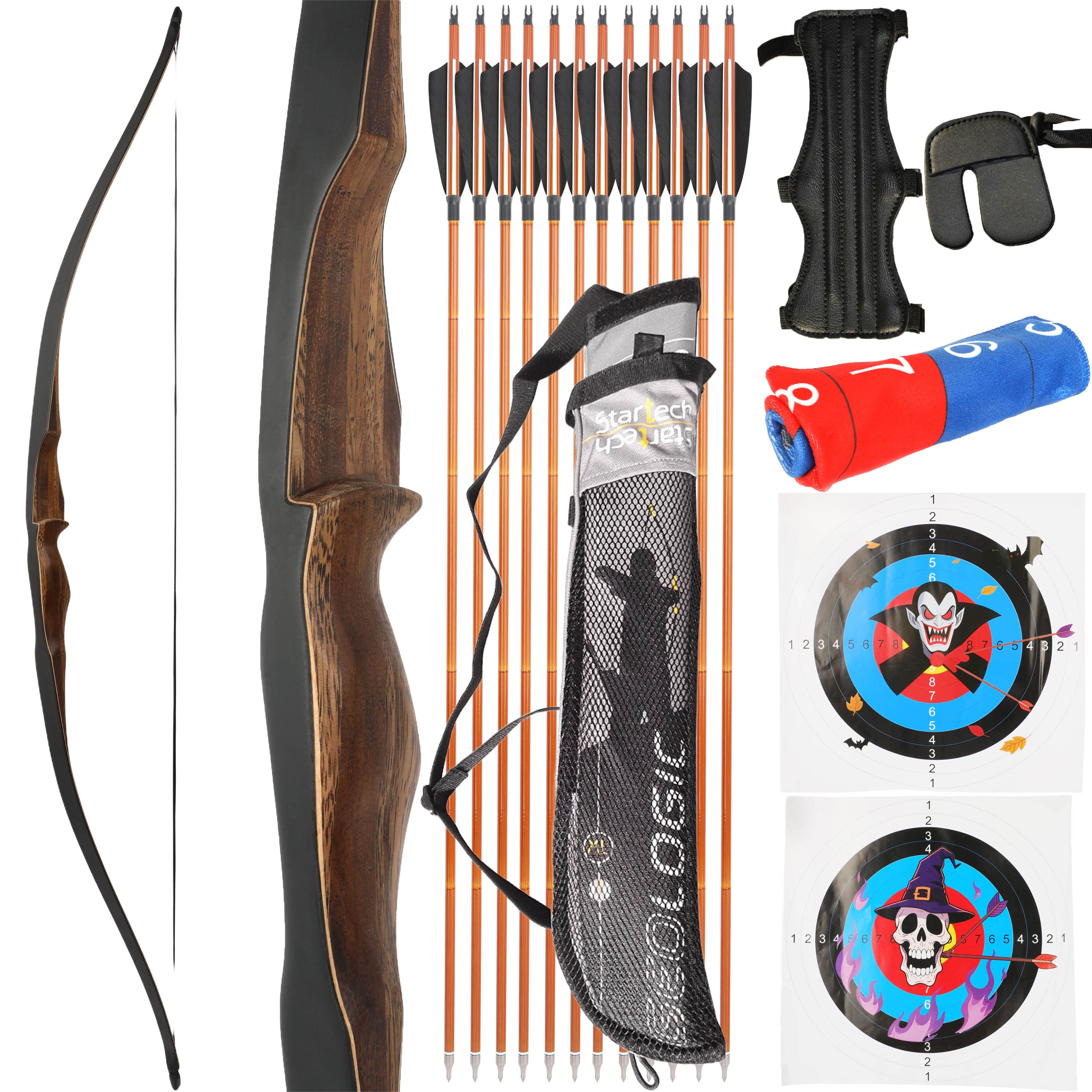 54" Archery Wooden Longbow 10-35lbs One-Piece Bow