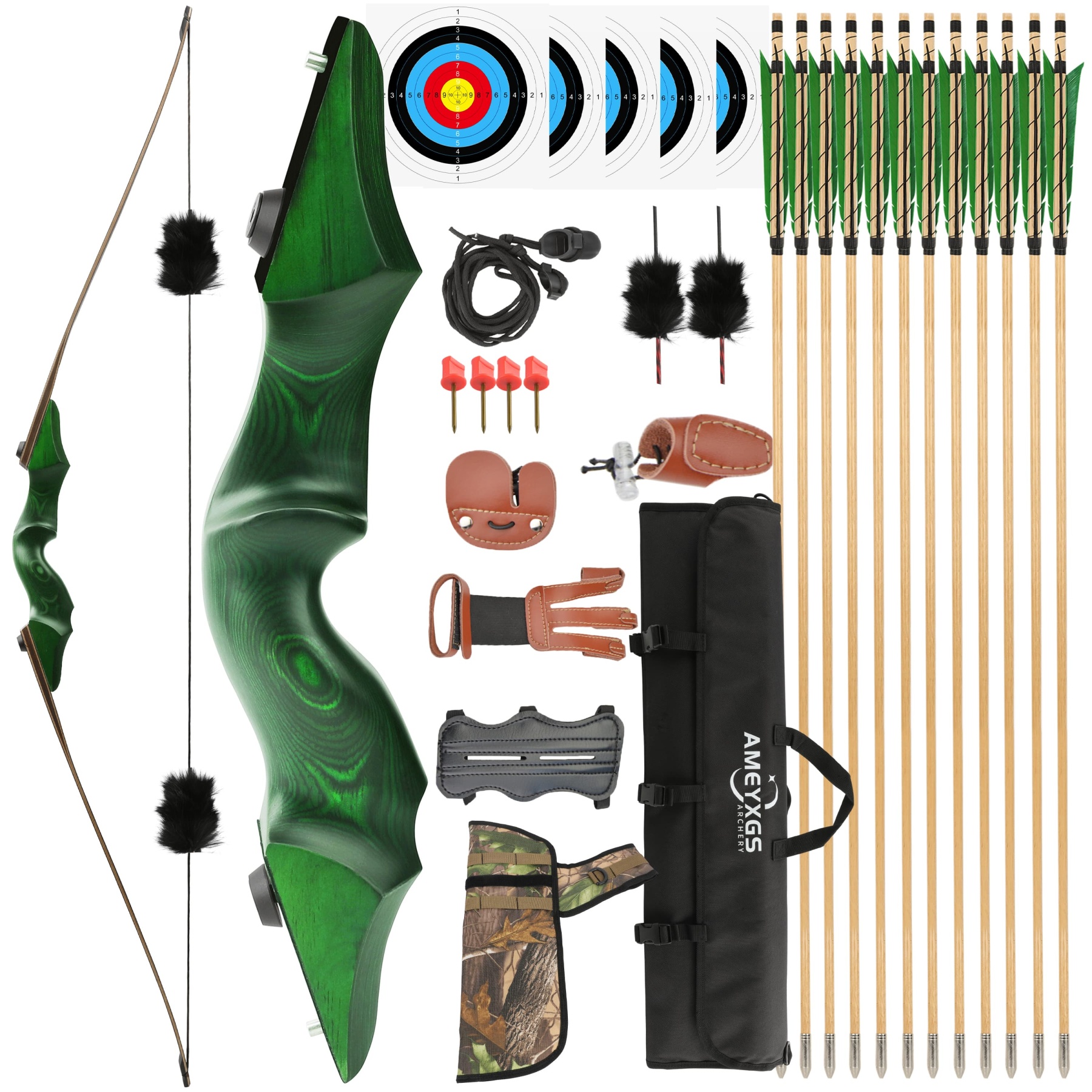 Black Hunter Longbow 20-60 Lbs Archery Bow Takedown Bow and Arrow Set
