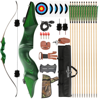 Black Hunter Wooden Recurve Bow 20-60 Lbs Archery Kit