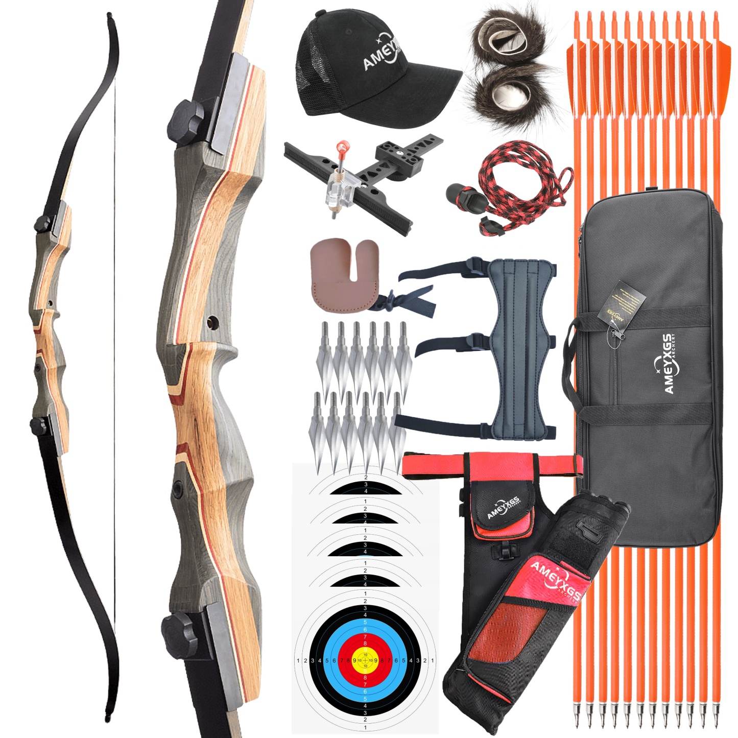 AMEYXGS Archery Recurve Bow and Arrow Set Hunting Bow Kit RH