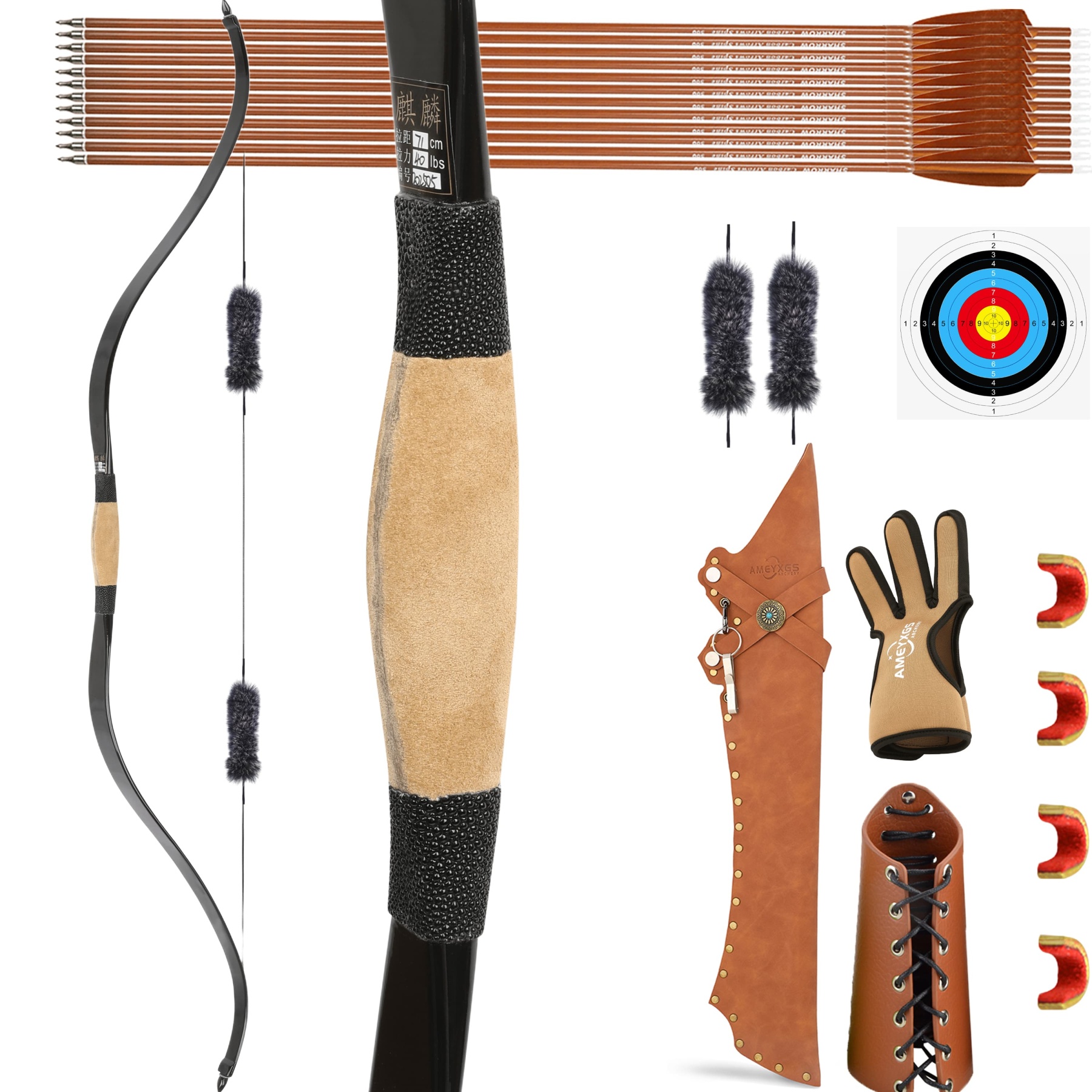 52"Longbow Cowhide Riser 15-95lbs Archery Traditional Bow RH LH
