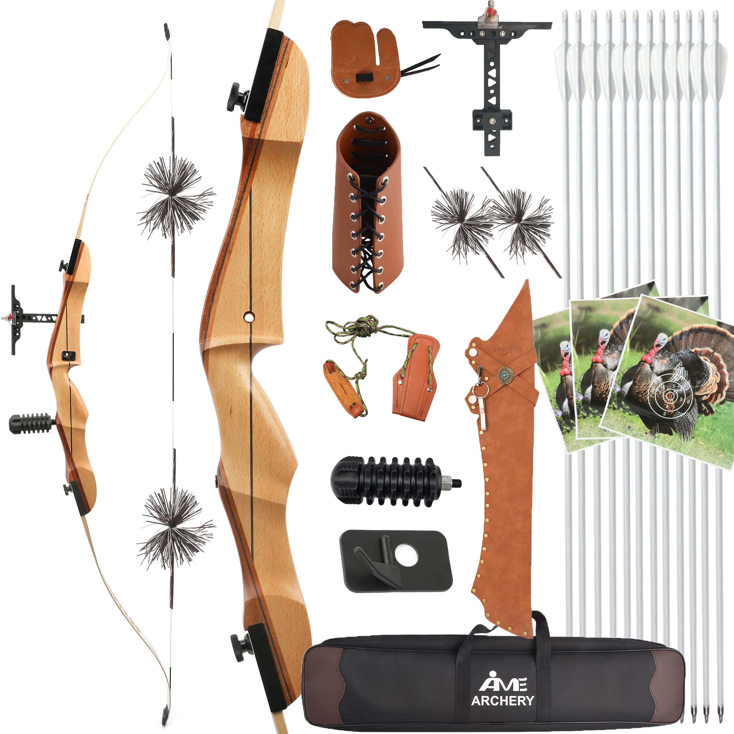 Recurve Bow Complete Kit 66/68/70'' for Hunting & Practice