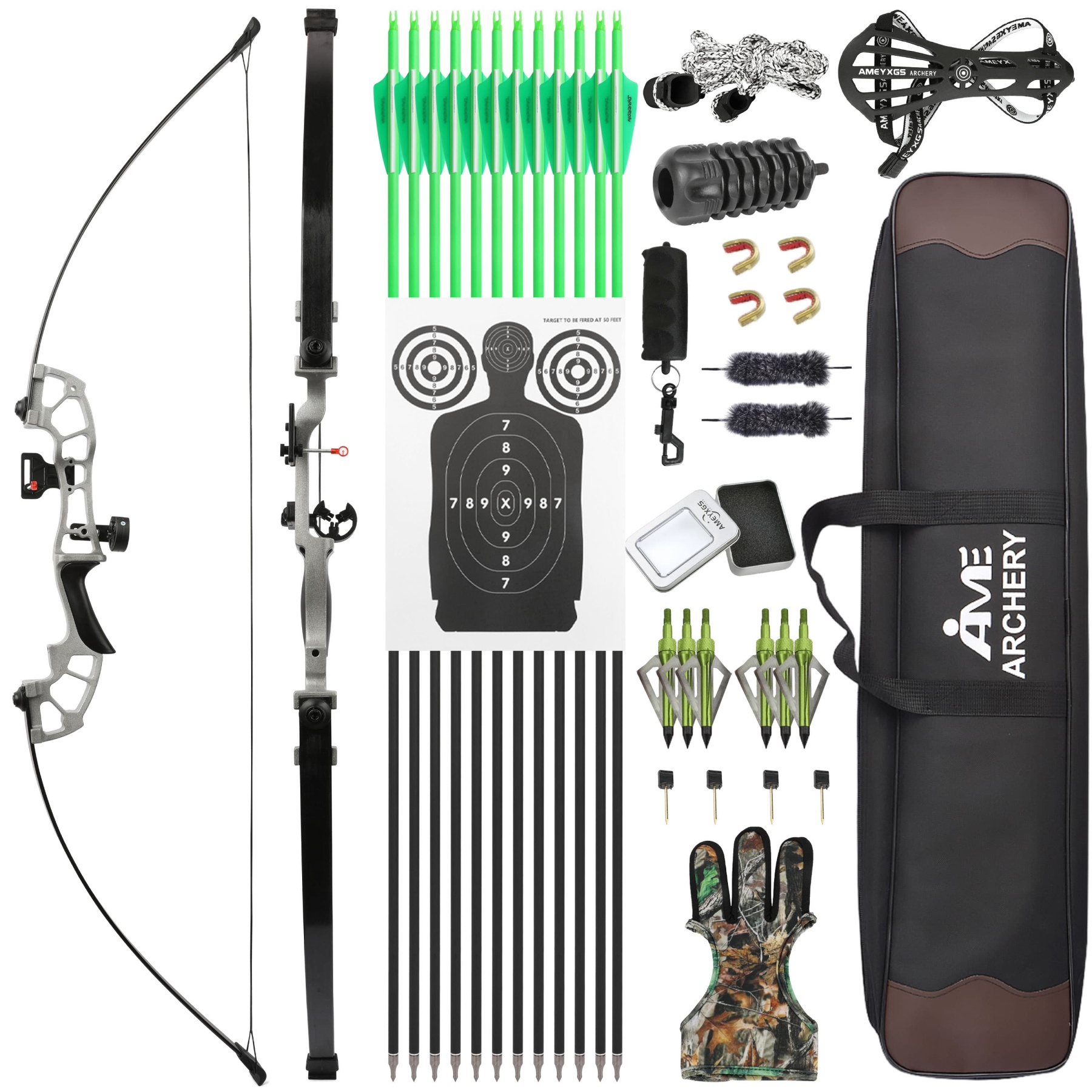 Straight Recurve Bow Set 52" 30–50lbs Target Shooting