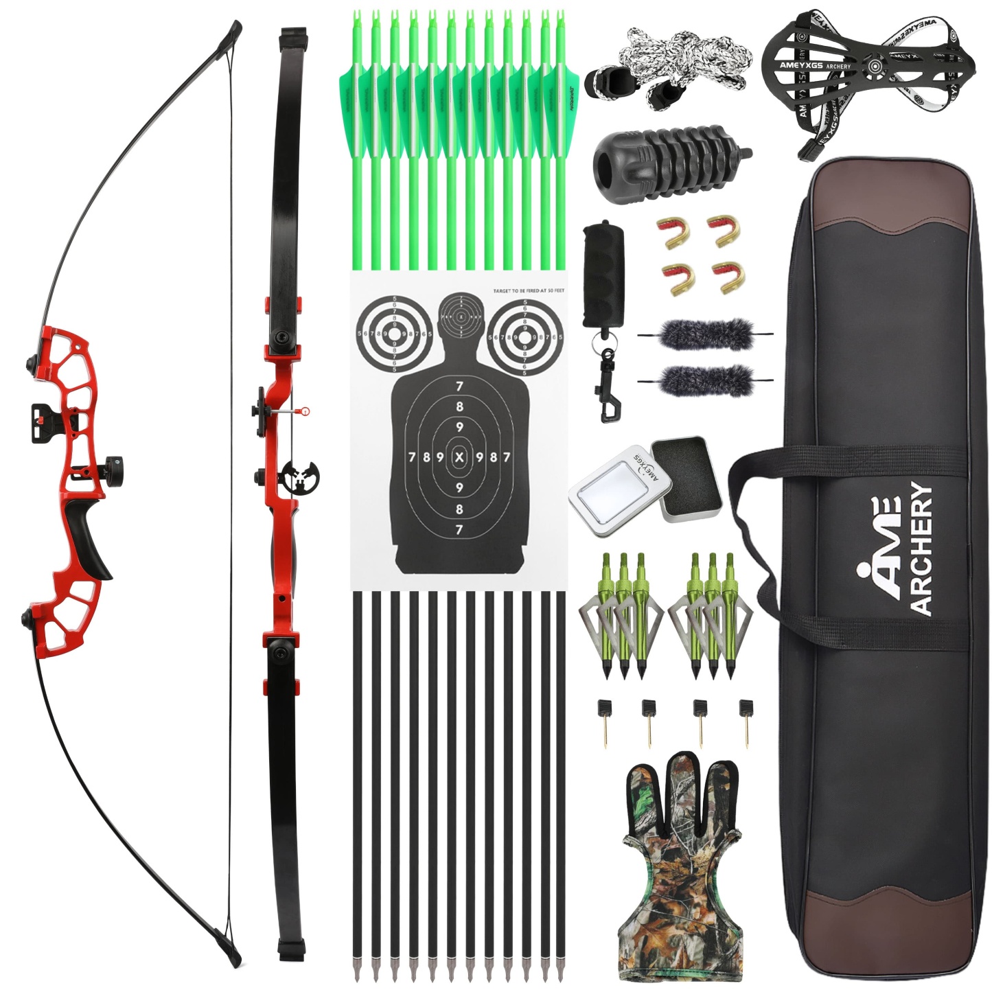 Straight Recurve Bow Set 52" 30–50lbs Target Shooting
