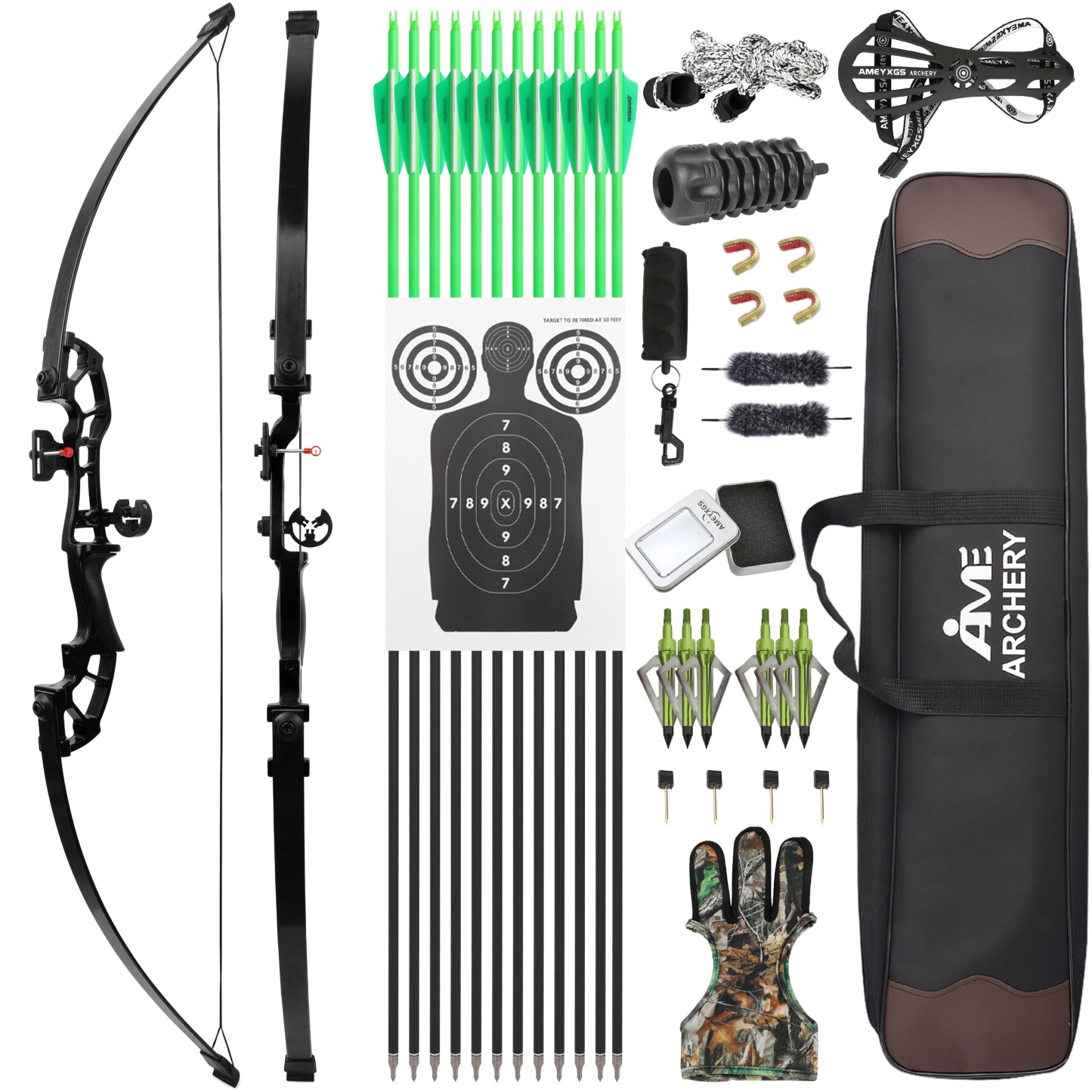 Straight Recurve Bow Set 52" 30–50lbs Target Shooting