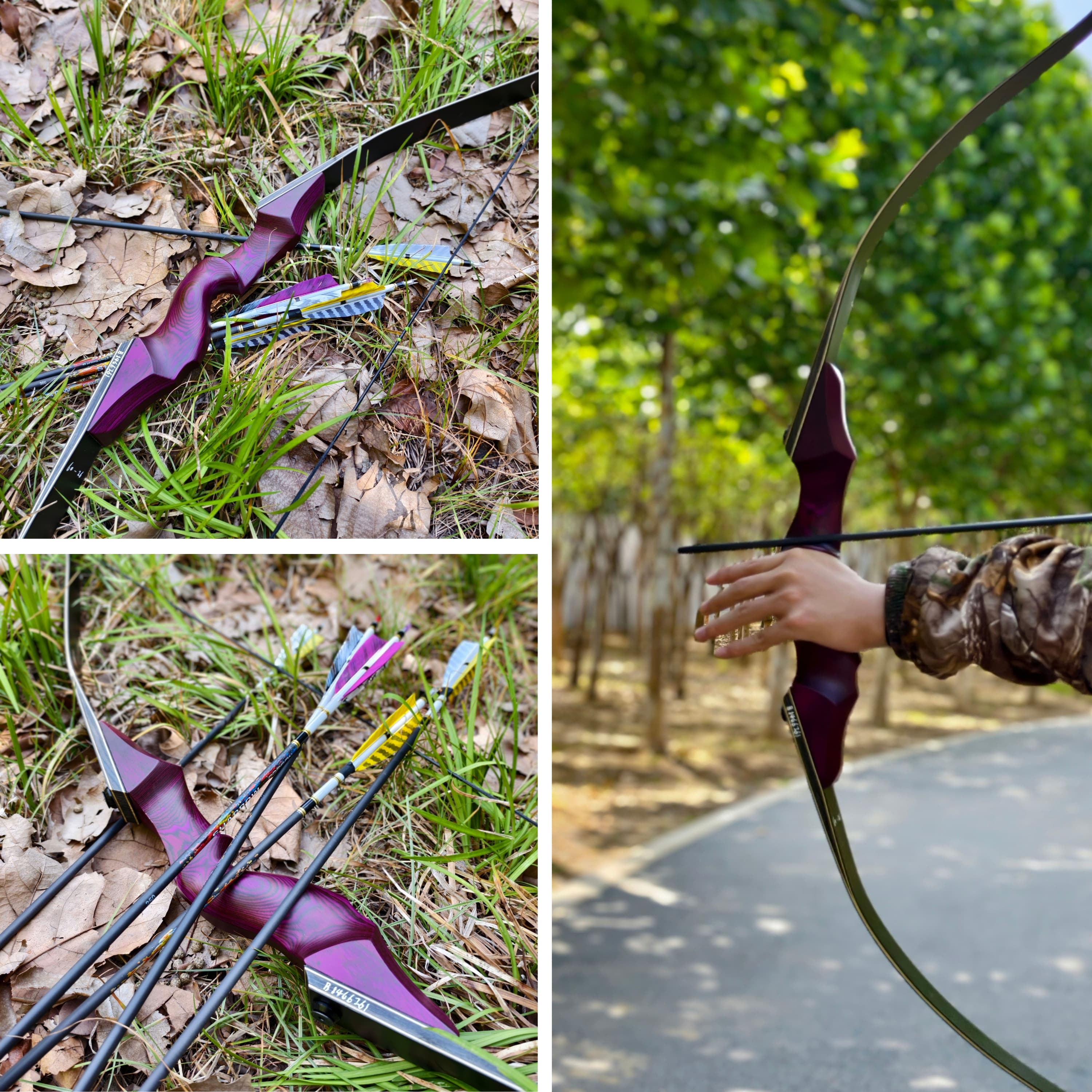 25-60lbs Recurve Bow Kit 60" Wooden Takedown Split Bow