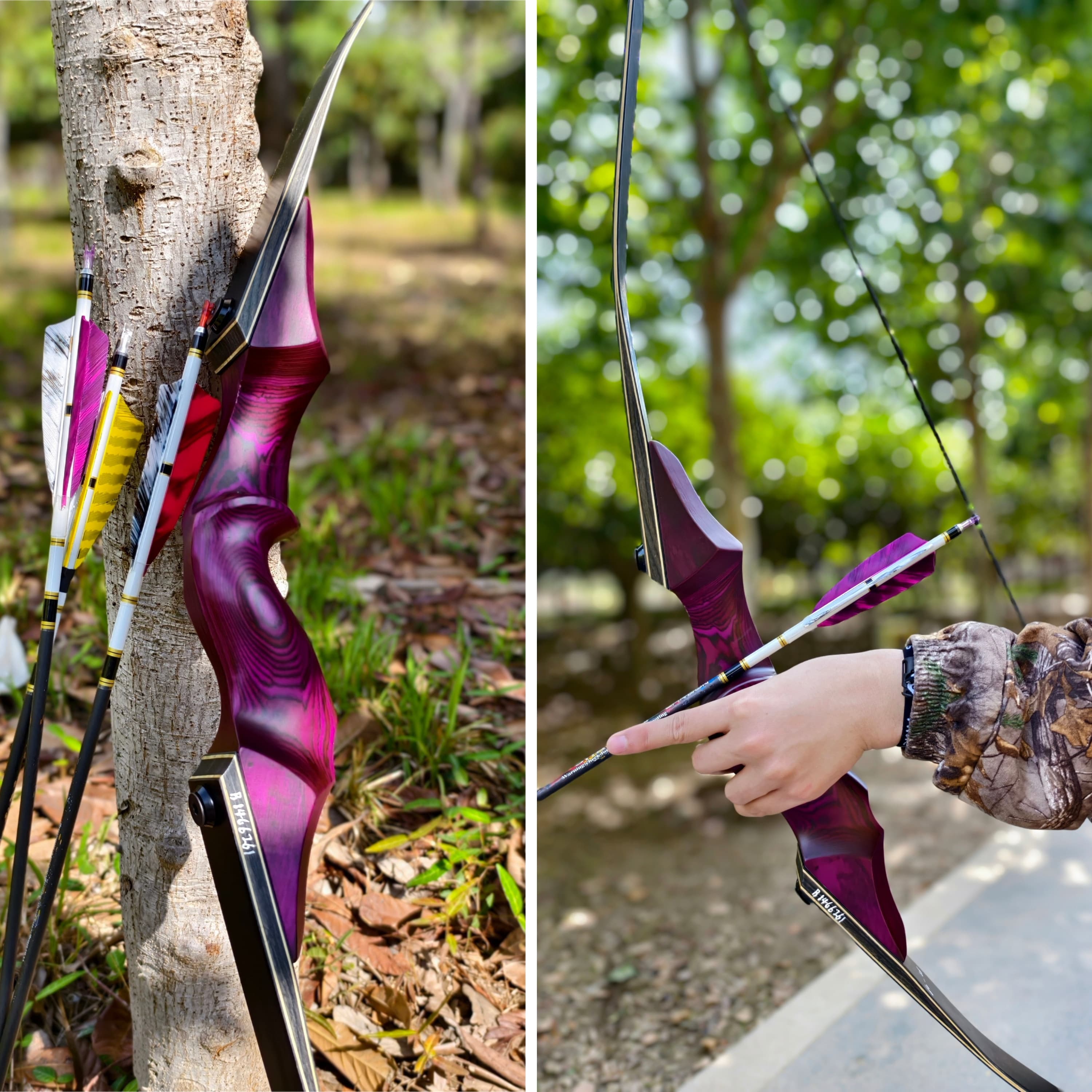 25-60lbs Recurve Bow Kit 60" Wooden Takedown Split Bow