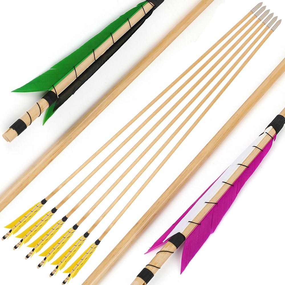 32" Traditional Wooden Arrow 5" Turkey Feathers & Field Points