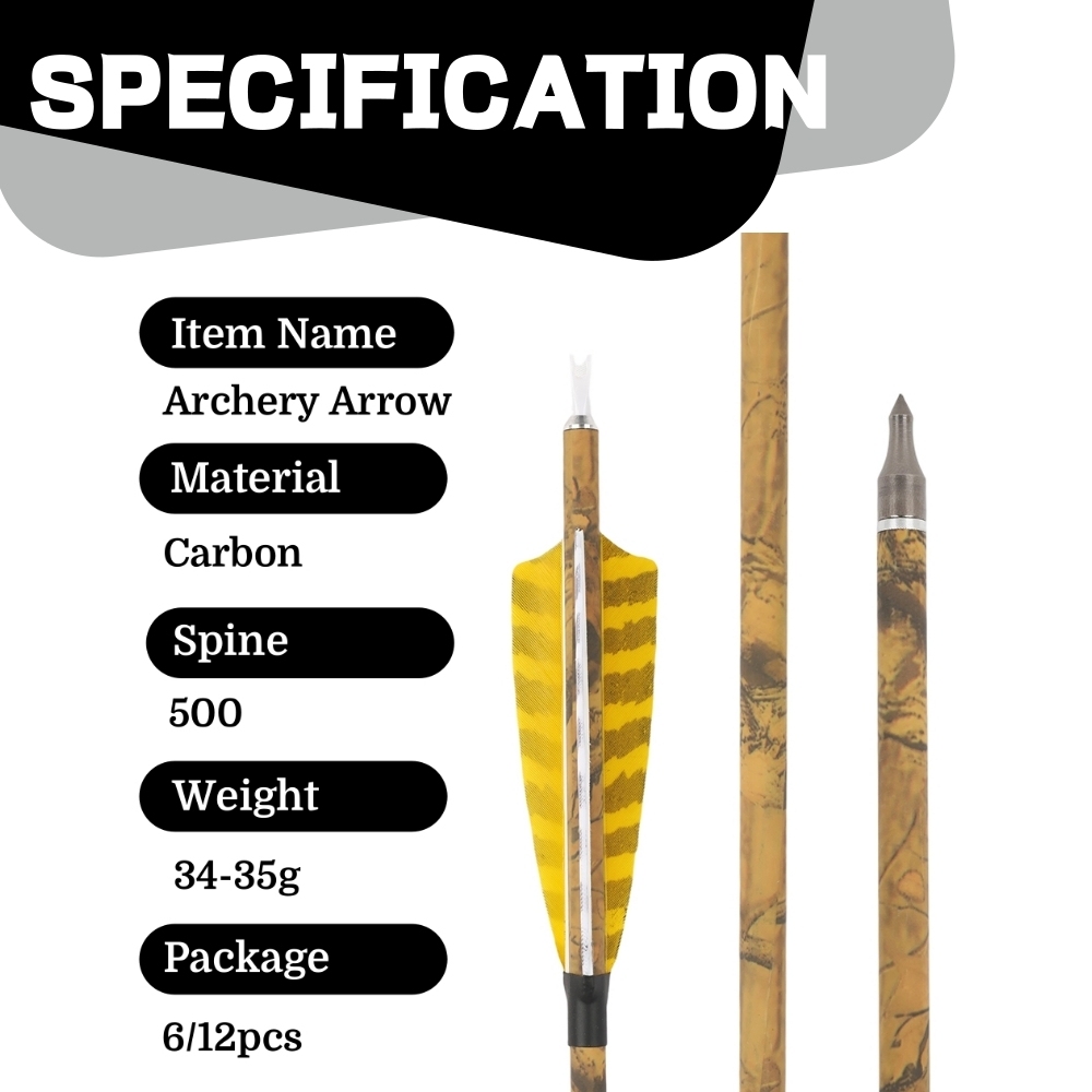 30 Inch Carbon Archery Arrows 6 12 Pack 500 Spine 4 Inch Feathers