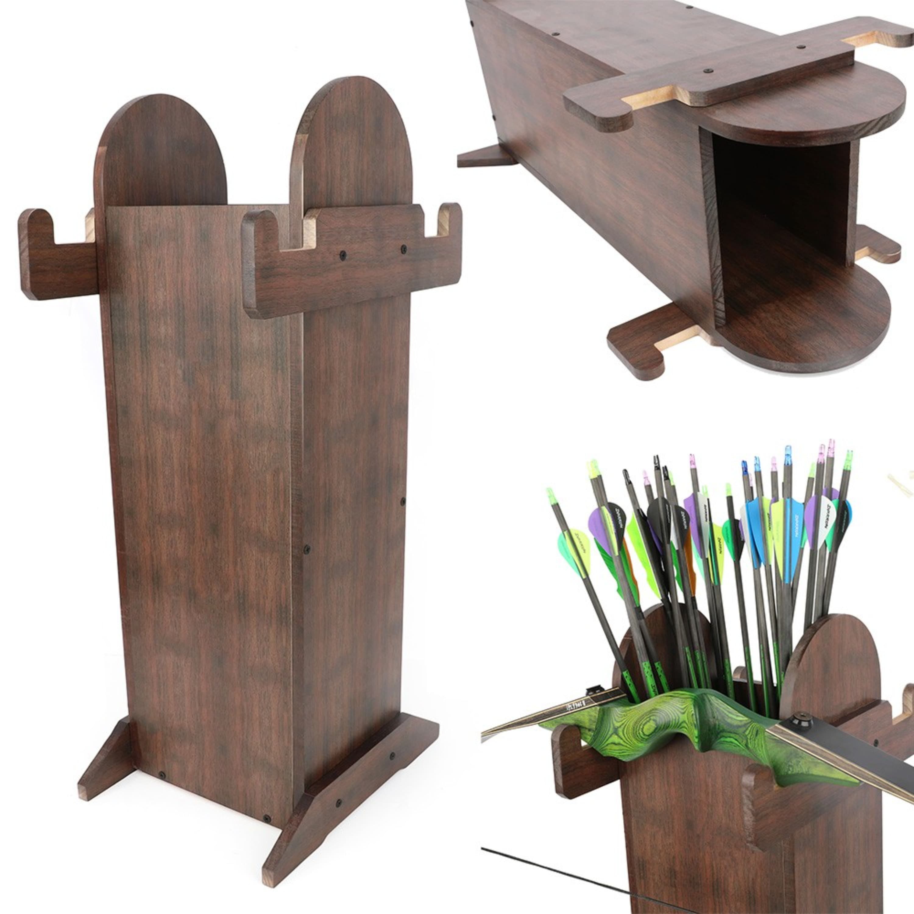 Thickened Wooden Archery Bow Stand with Arrow Quiver