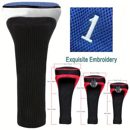 3Pcs Golf Club Head Cover Set Driver Fairway Hybrid Headcovers Tags Protection