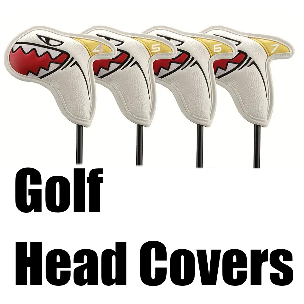 Shark Pattern Golf Iron Headcovers Set - 9 Pieces, Waterproof PU Leather