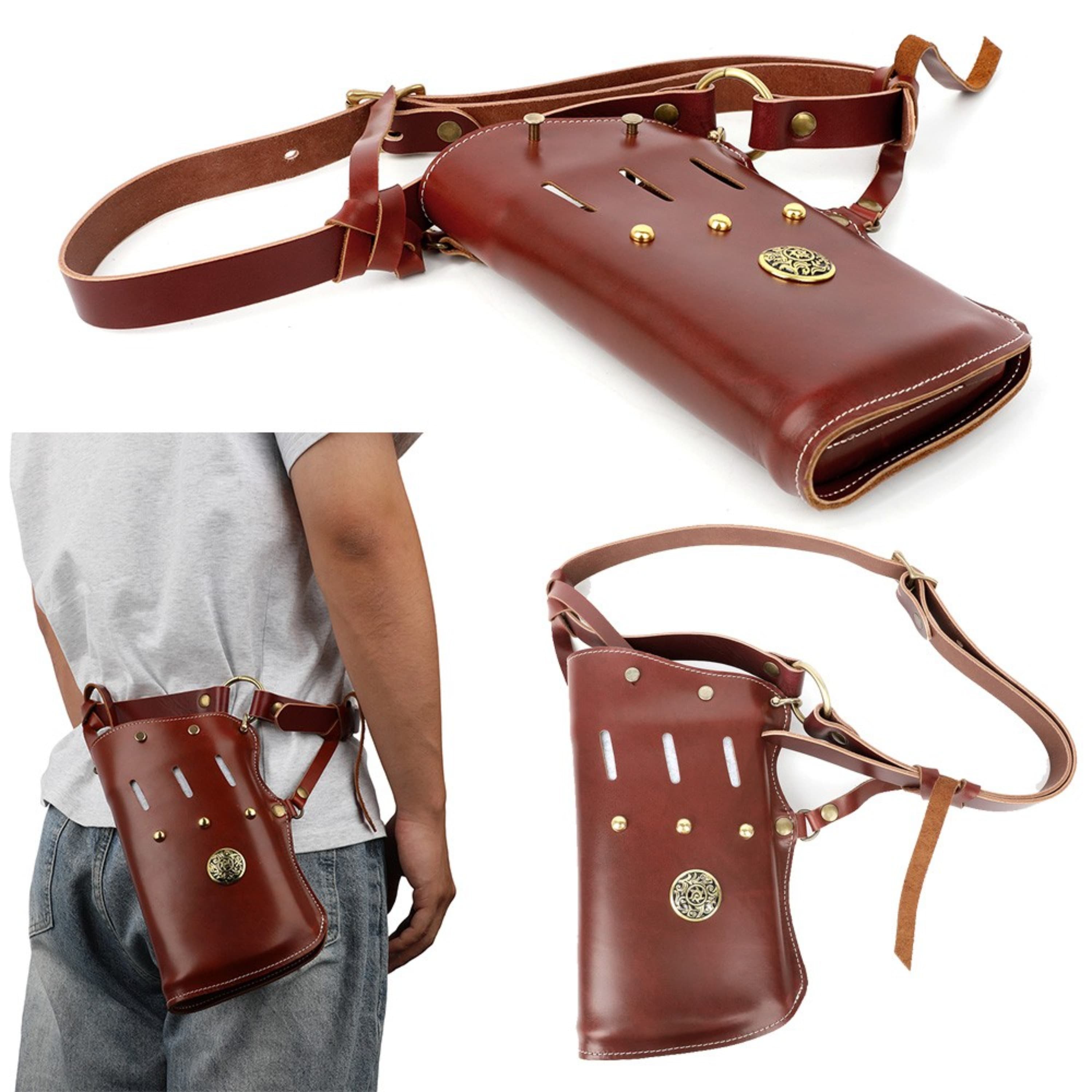 Traditional Cowhide Arrow Quiver Waist Holder for Archery