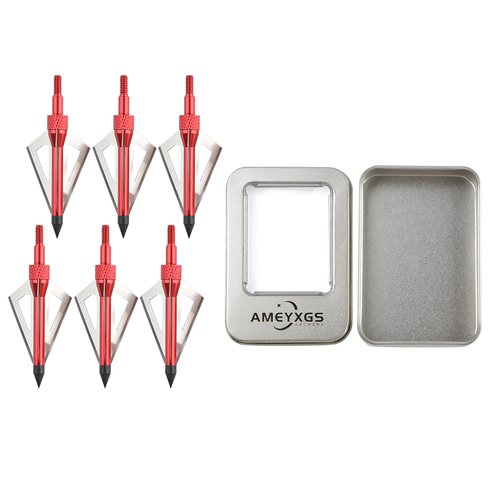 AMEYXGS Tin Box with Foam 6 Arrowheads and Arrow Box (Silver)