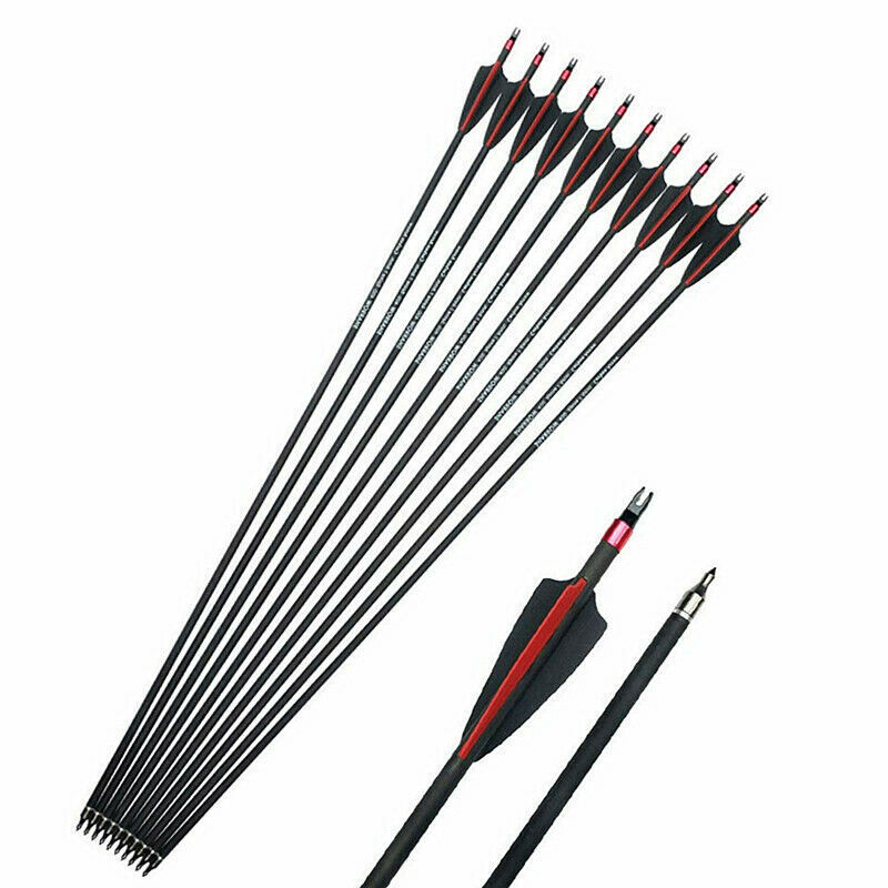 🎯30'' Carbon Arrows Achery Spine400 Recurve Compound Bow-AMEYXGS Archery
