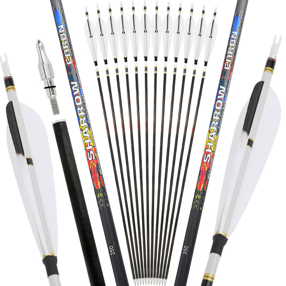 100% Pure Carbon Arrow Natural Fletching Traditional Bow Hunting