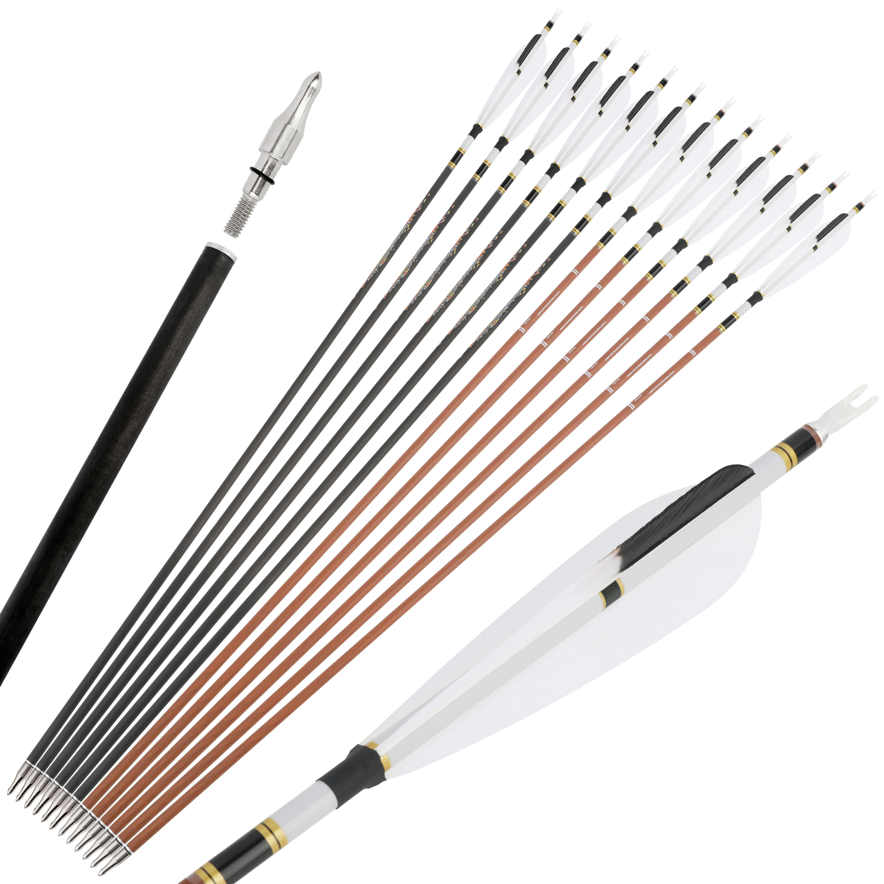 100% Pure Carbon Arrow Natural Fletching Traditional Bow Hunting