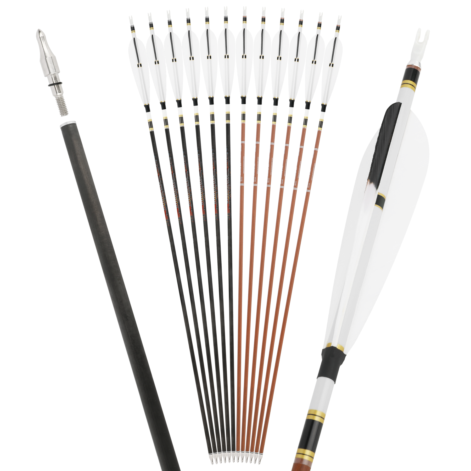 100% Carbon Arrows with Natural Fletching for Target & Hunting Bows