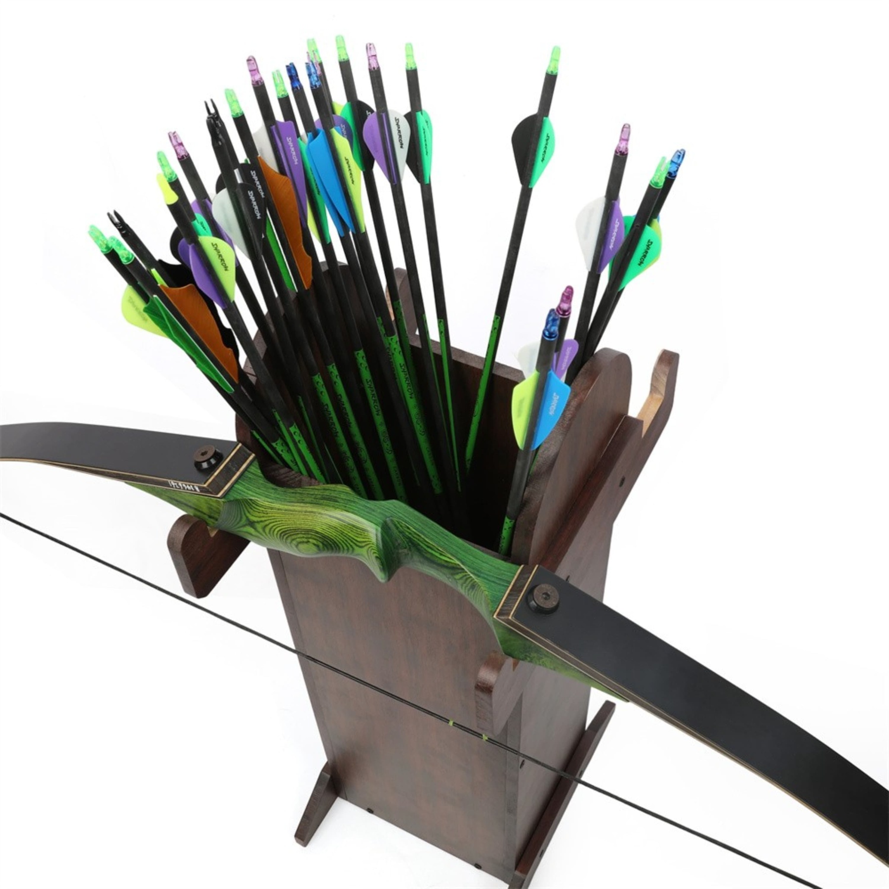 Thickened Wooden Archery Bow Stand with Arrow Quiver