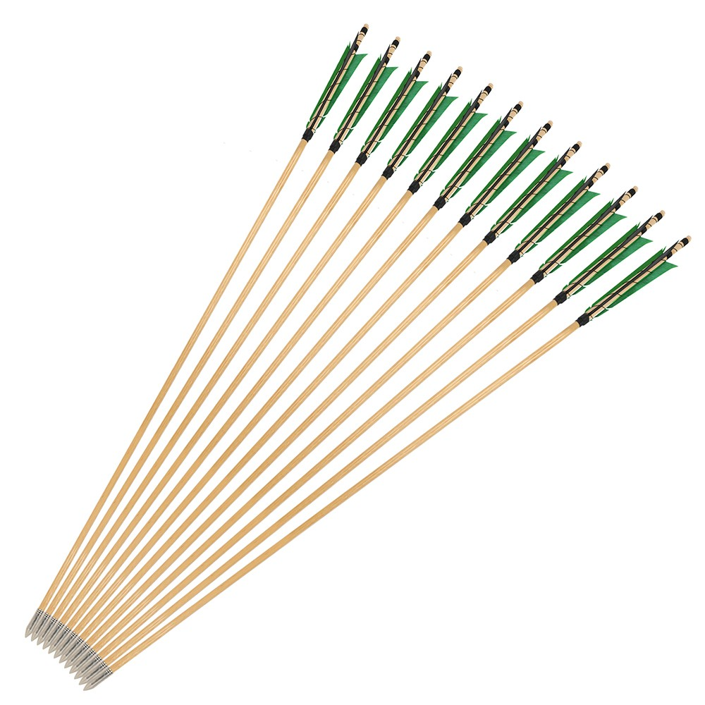 32" Traditional Wooden Arrow 5" Turkey Feathers & Field Points