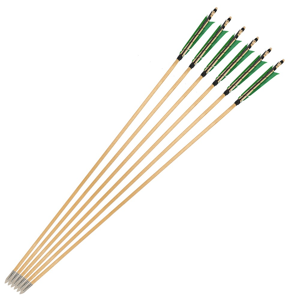 32" Traditional Wooden Arrow 5" Turkey Feathers & Field Points