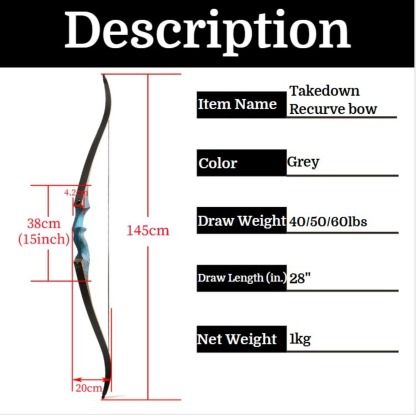 Black Hunter Wooden Recurve Takedown Bow for Adults