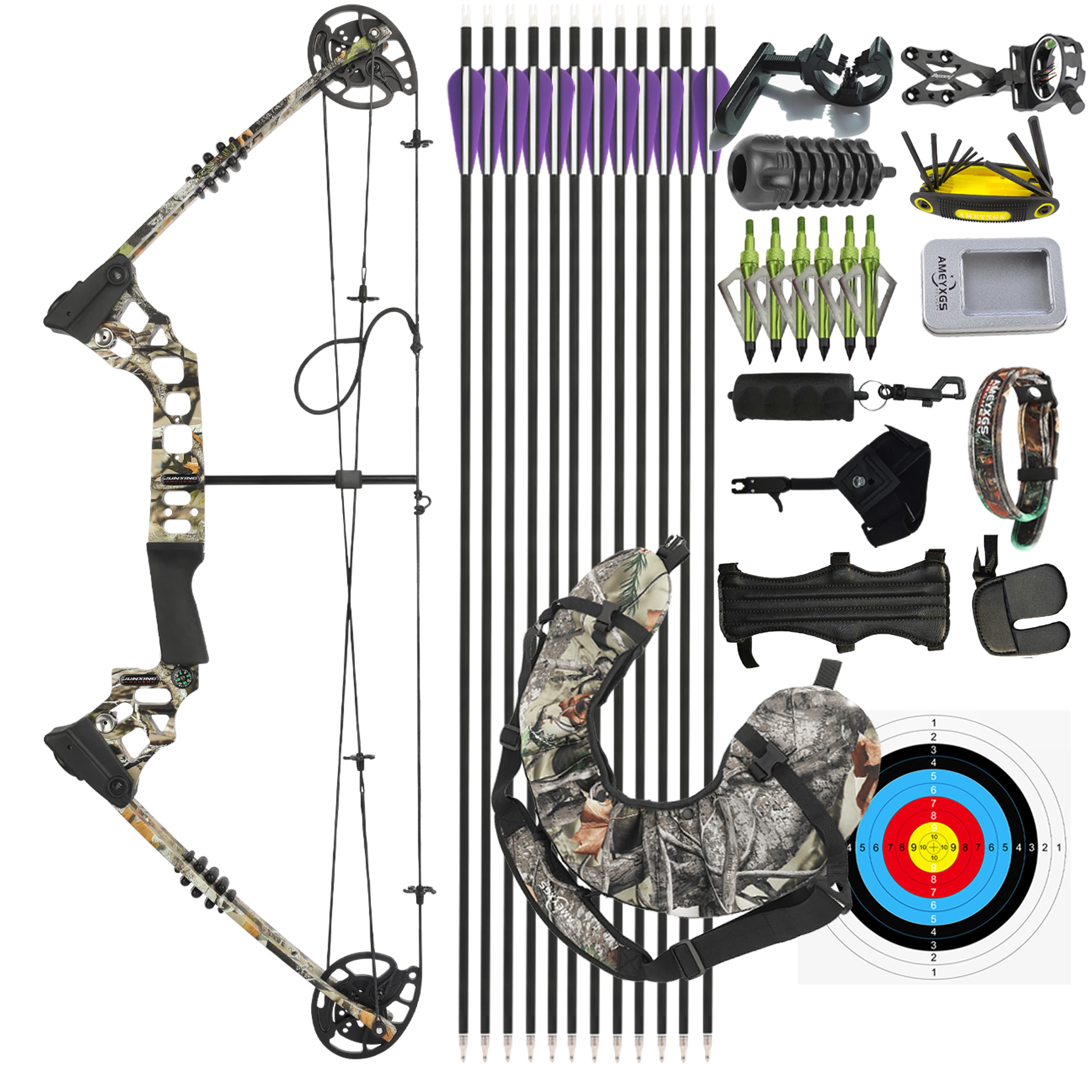 JUNXING X8 Compound Bow Kit Hunting Bow and Arrows 20-70lbs
