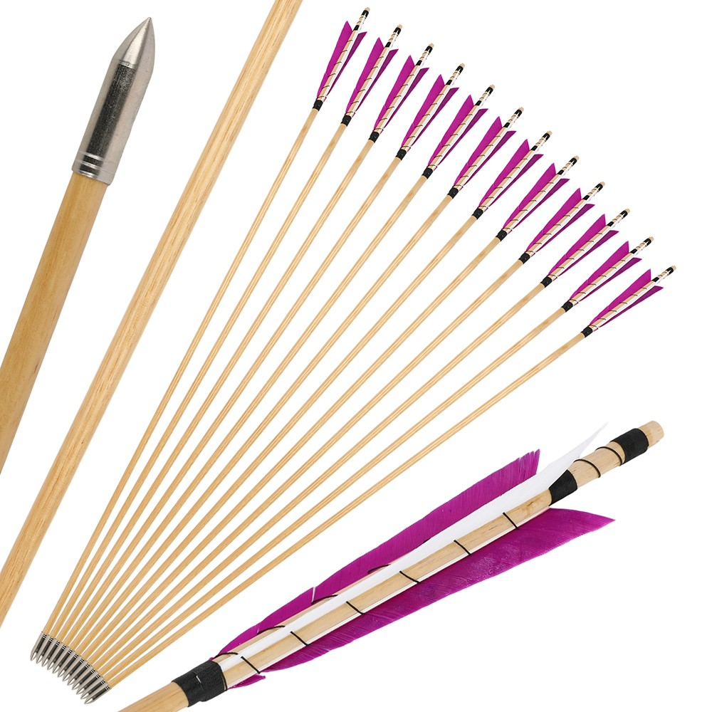 32" Traditional Wooden Arrow 5" Turkey Feathers & Field Points