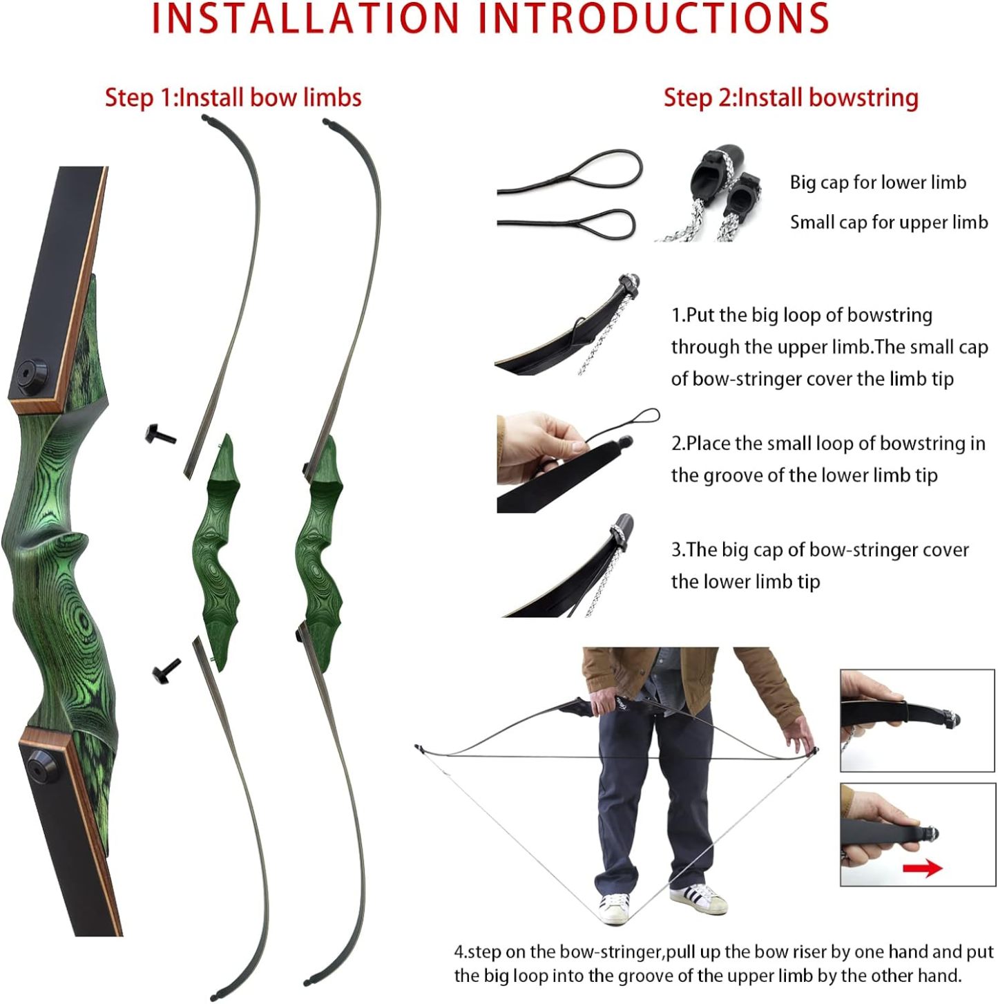 🎯60'' Black Hunter Takedown Recurve Bow 20-60Lbs Archery Practice Target-AMEYXGS Archery