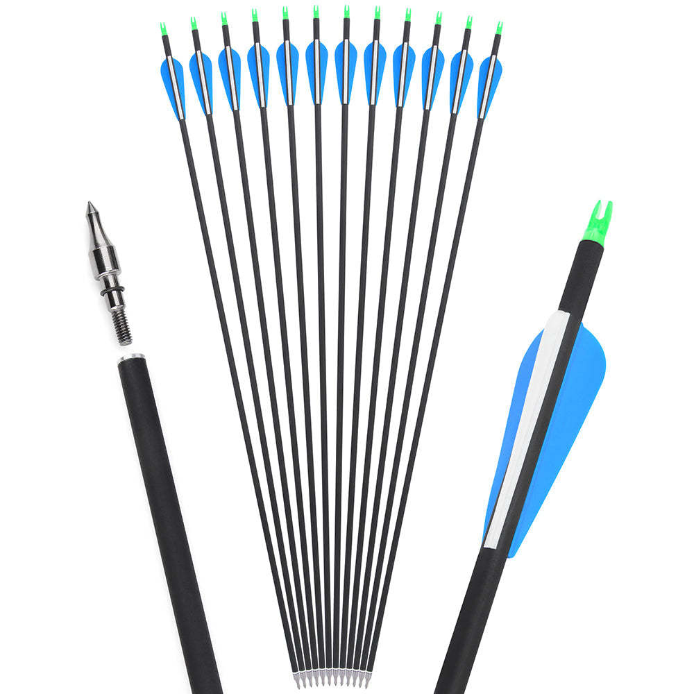 🎯12pcs Carbon Arrows Spine 500 Archery Bow Hunting-AMEYXGS Archery