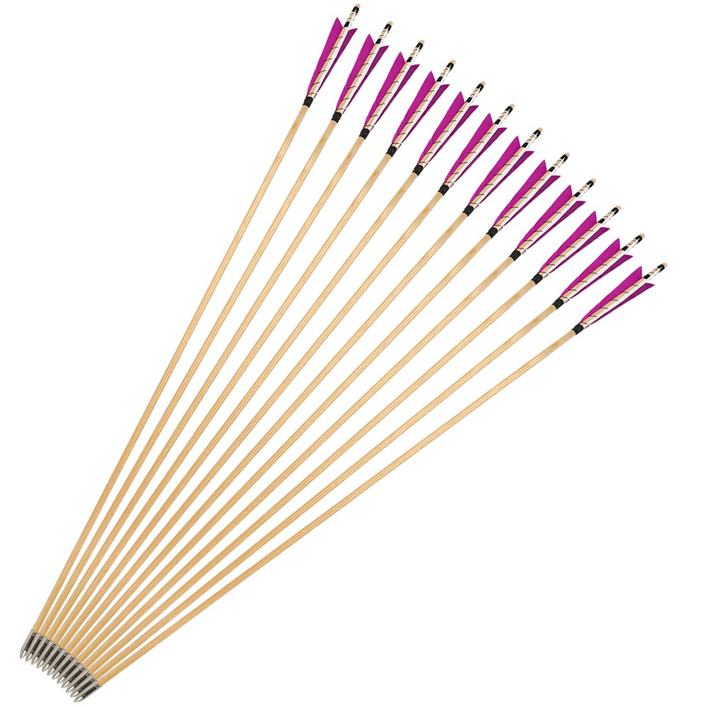 32" Traditional Wooden Arrow 5" Turkey Feathers & Field Points