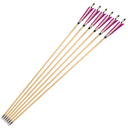 32" Traditional Wooden Arrow 5" Turkey Feathers & Field Points