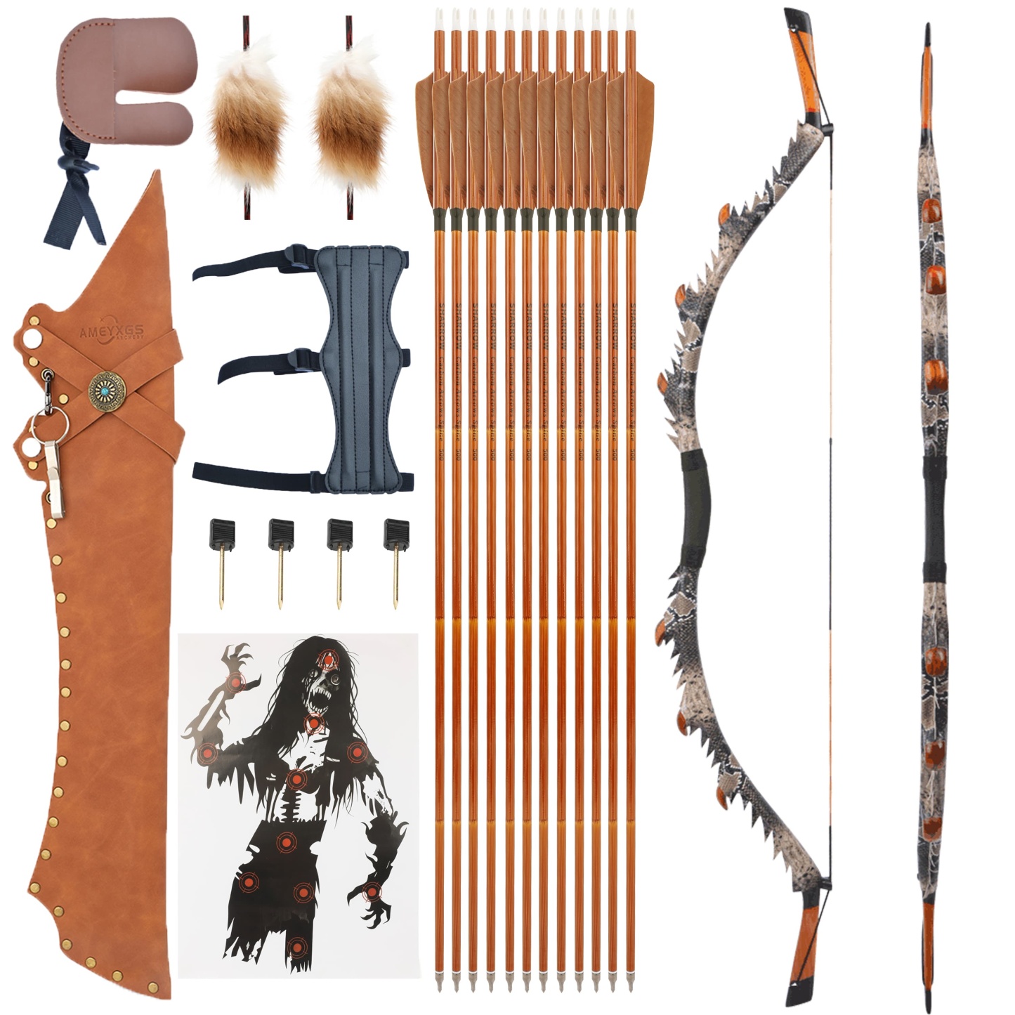 35/45/55lbs Recurve Bow Kit Wooden Takedown Hunting Split Bow