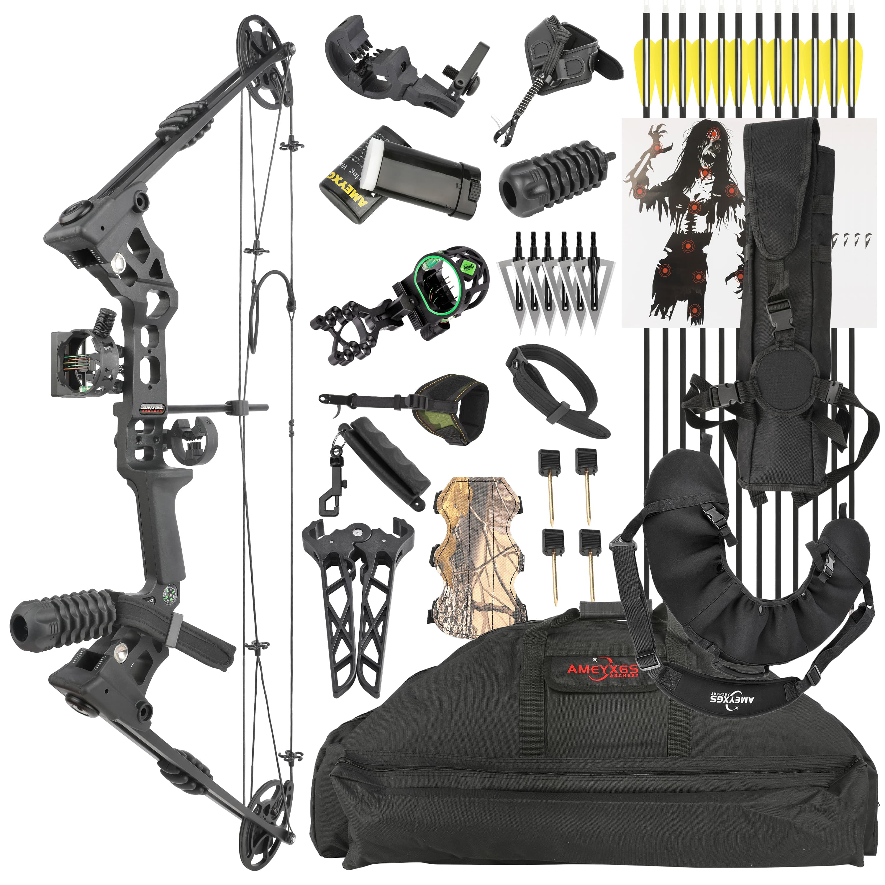 L/RH 20-70 lbs Compound Bow Set Archery Arrow IBO320 FPS