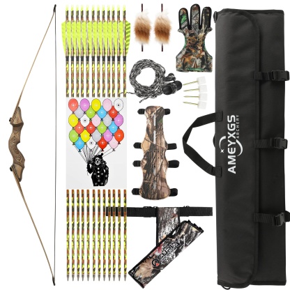 Black Hunter Wooden Longbow 20-60lbs Archery Hunting Kit