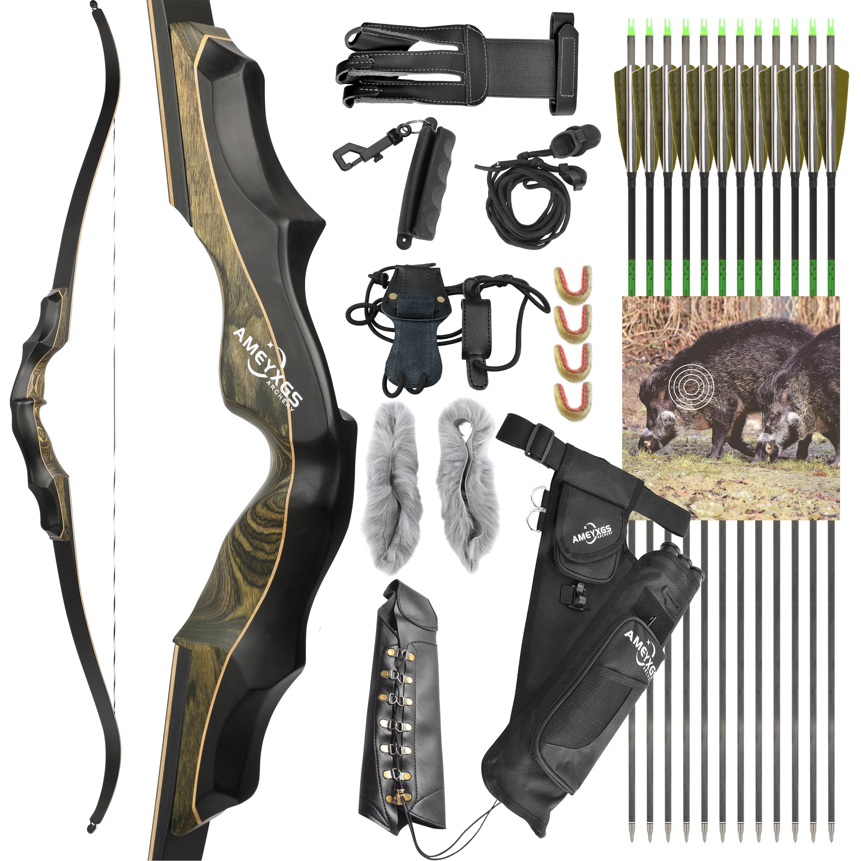 Traditional Bow Kit Archery 20-55lbs Long Bow Hunting