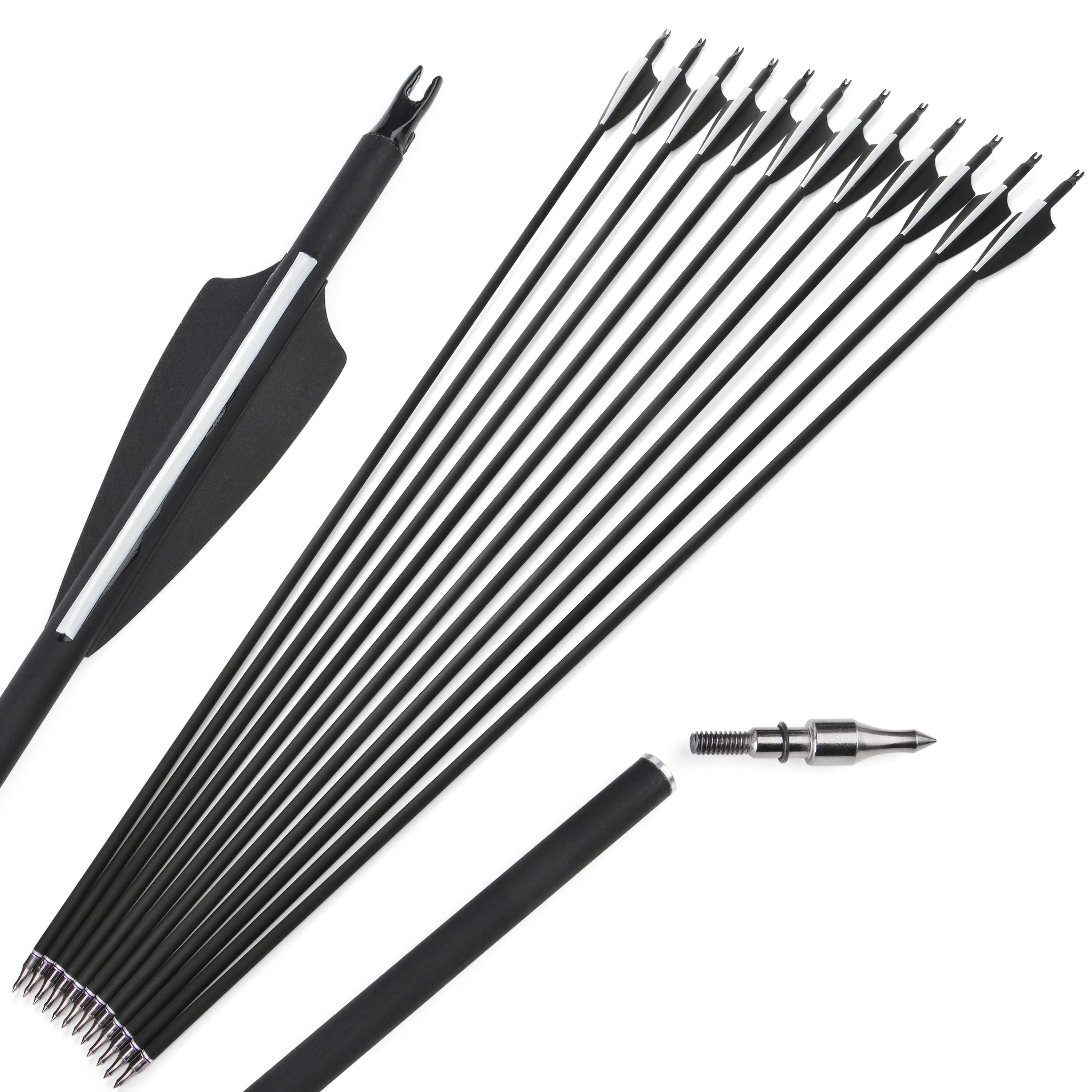 Archery Mixed Carbon Arrow 500 Spine 100 Grain Tips 12 Pack