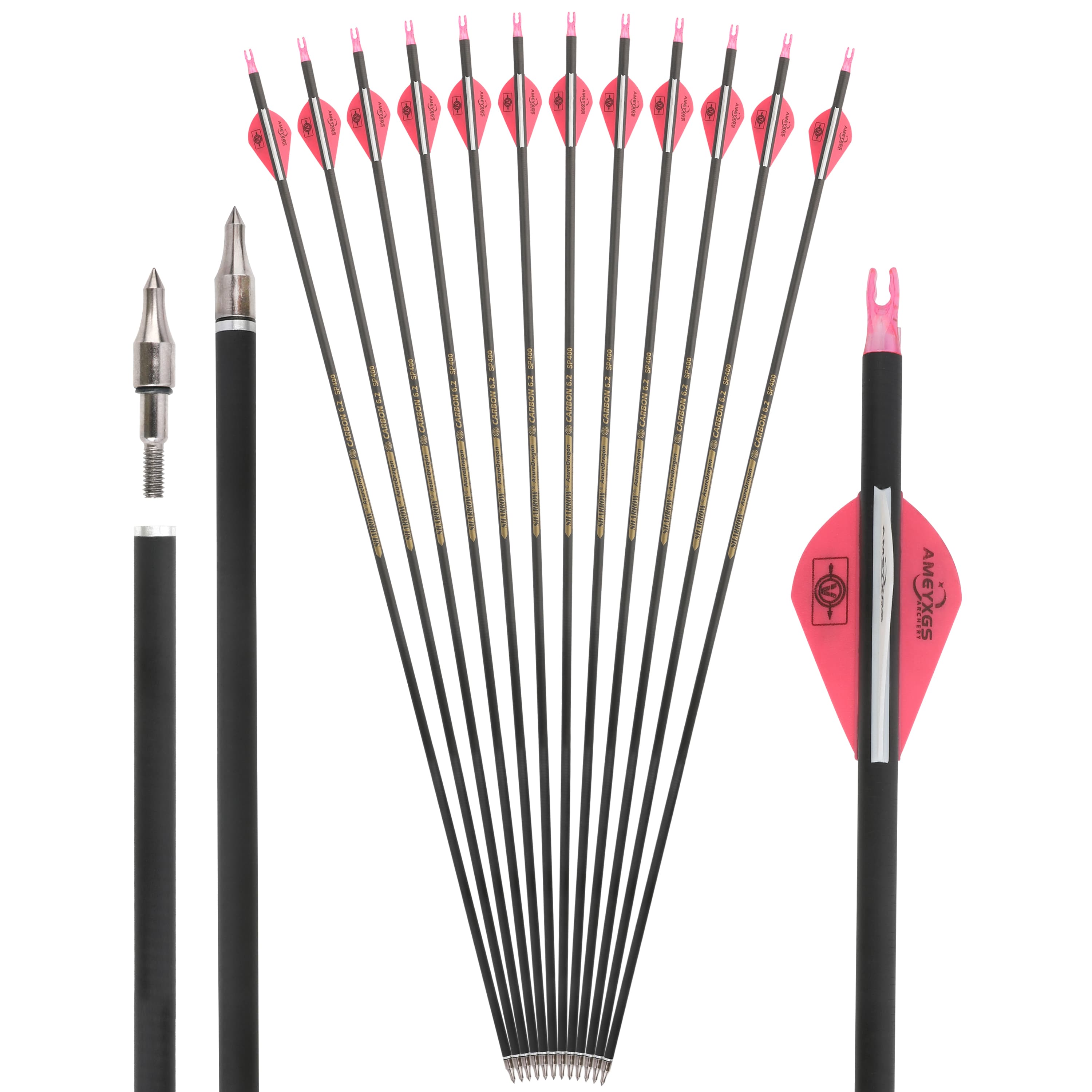 12x 30inch Carbon Arrows Spine 500 Rubber Vanes Shooting Target