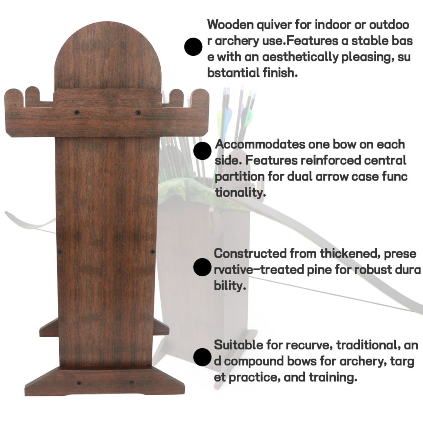 Thickened Wooden Archery Bow Stand with Arrow Quiver