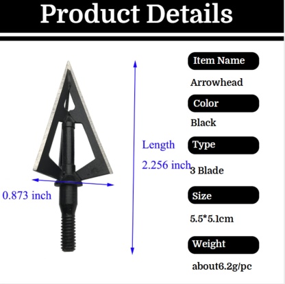 Archery 3 Blade Arrowheads Broadheads 100 Grain Broadheads