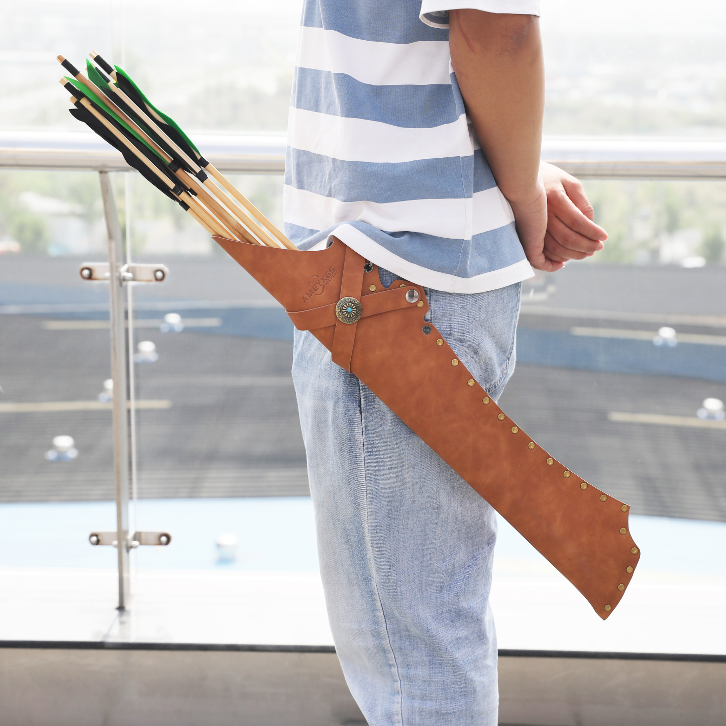 Leather Archery Hip Quiver Adjustable Belt Arrow Holder 